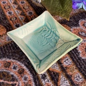 Hennenly Pottery Green Ceramic Trinket Dish With Fern Leaf Design